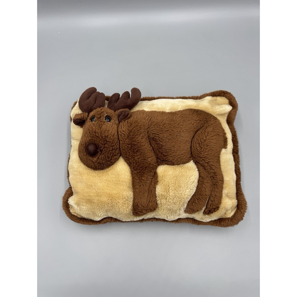 Small 3D Moose Plush Pillow Lodge Decor Brown Cream 10"x14" No Tag